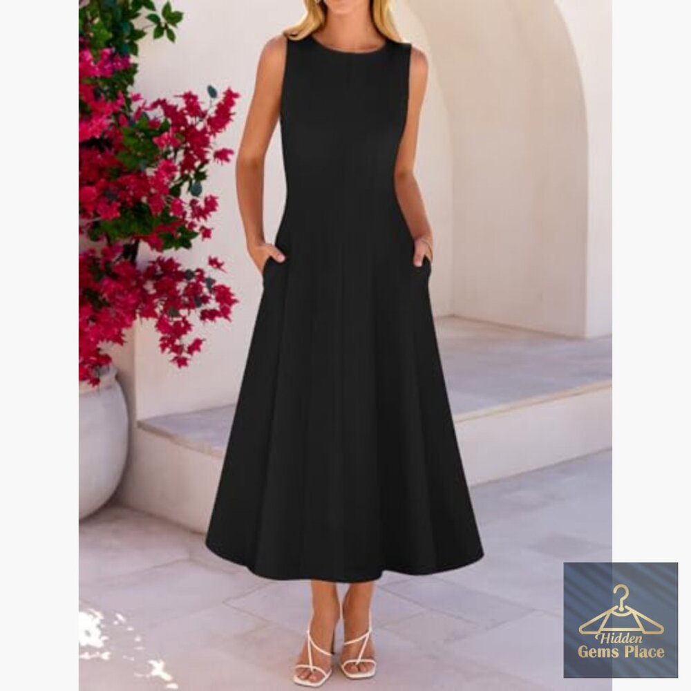 Sleeveless A-Line Midi Dress, Stretchy Knit, Formal Cocktail Wear NWT - Picture 3 of 12